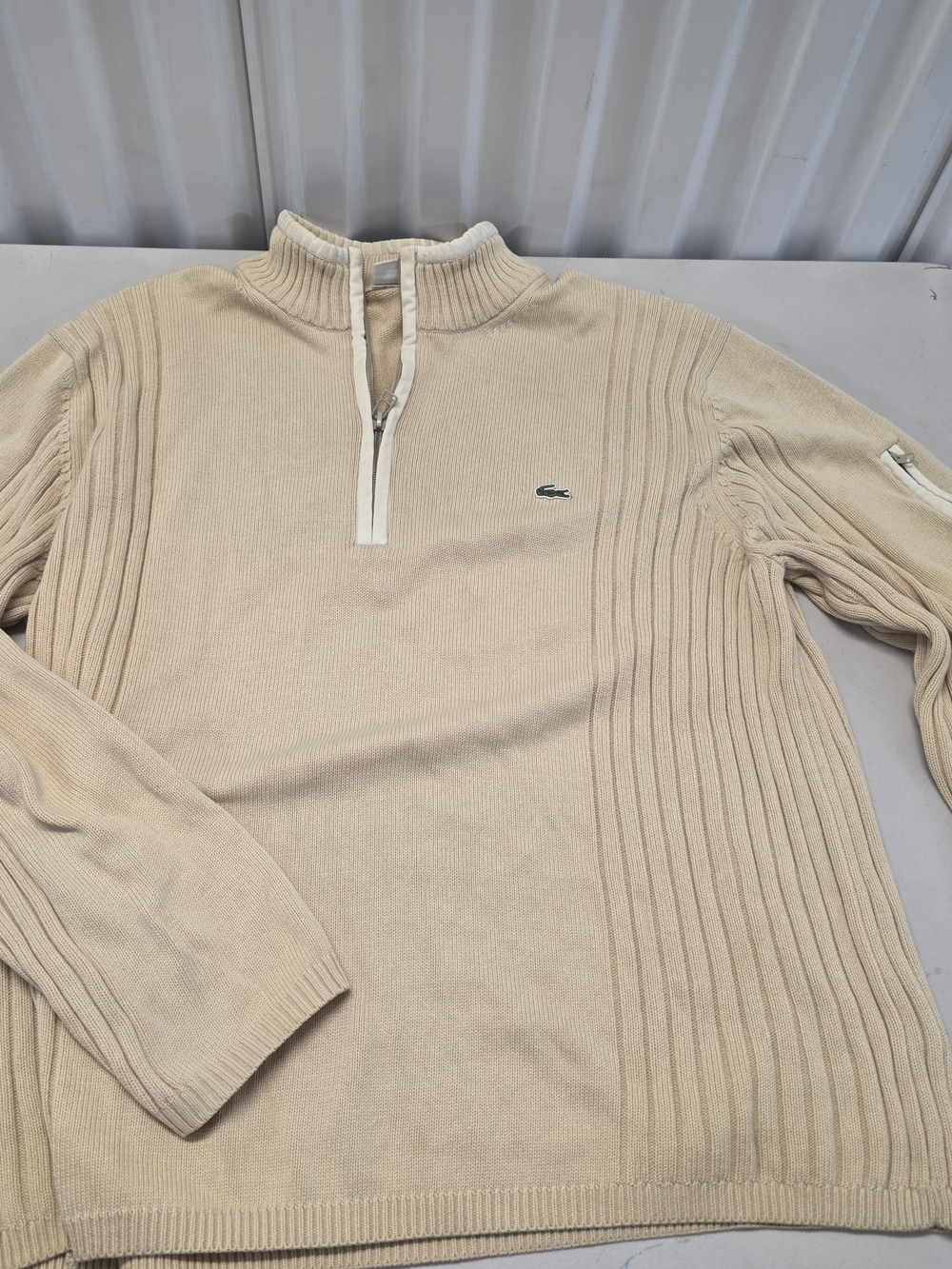 Lacoste Men’s Cream Half-Zip Ribbed Sweater